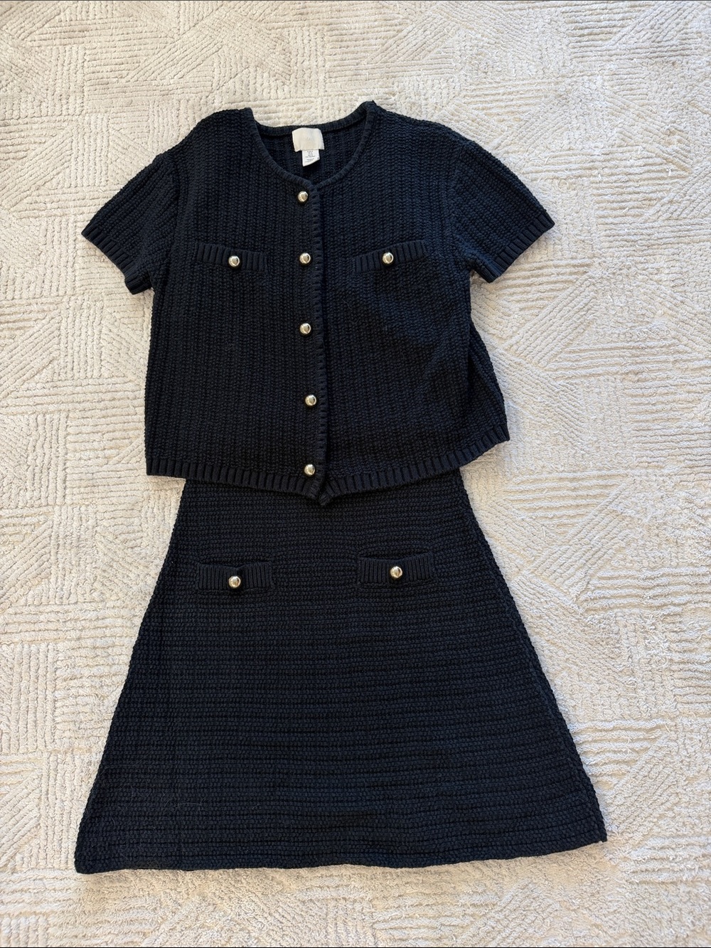 Black Knit Sleeveless A-Line Dress and cardigan set